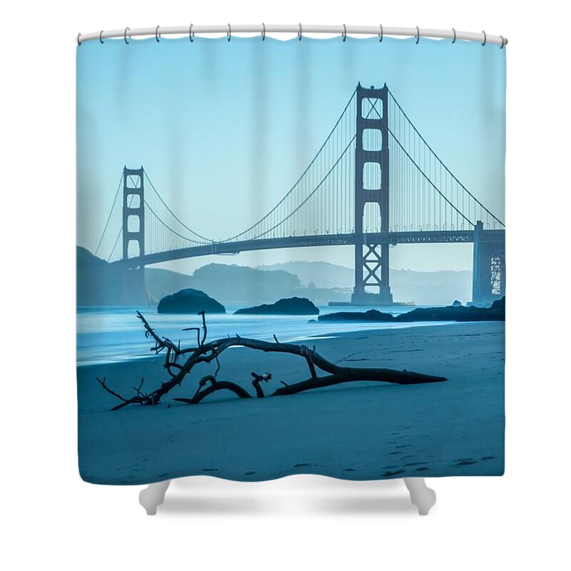 Golden Shower Curtain featuring the photograph San Francisco Golden Gate Bridge in California USA by Alex Grichenko