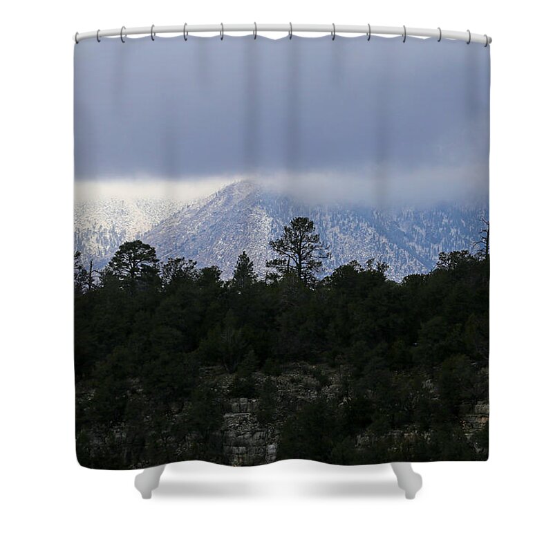 Mountains Shower Curtain featuring the photograph San Francisco Mountains from Walnut Canyon by Mary Bedy