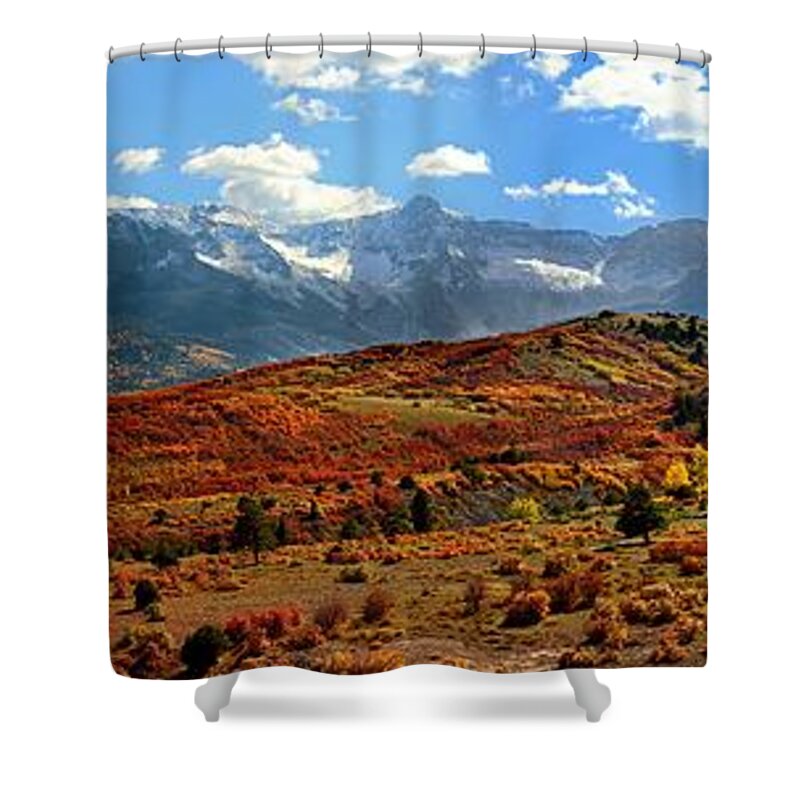 Brett Shower Curtain featuring the photograph San Juan Range from Dallas Divide by Brett Pfister
