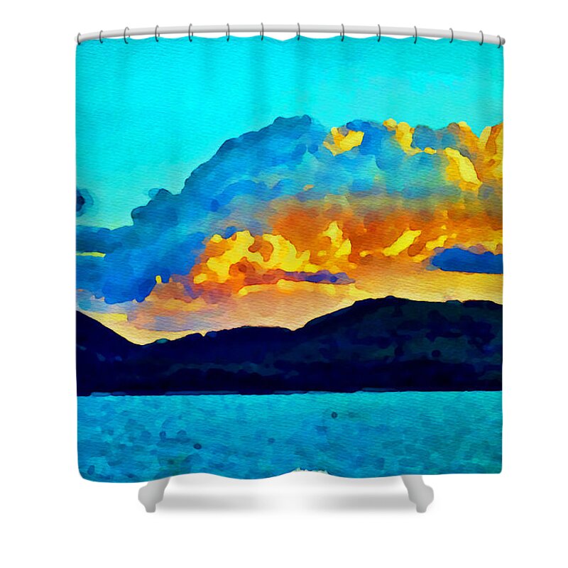 Painting Shower Curtain featuring the painting San Juan Seascape by Joan Reese