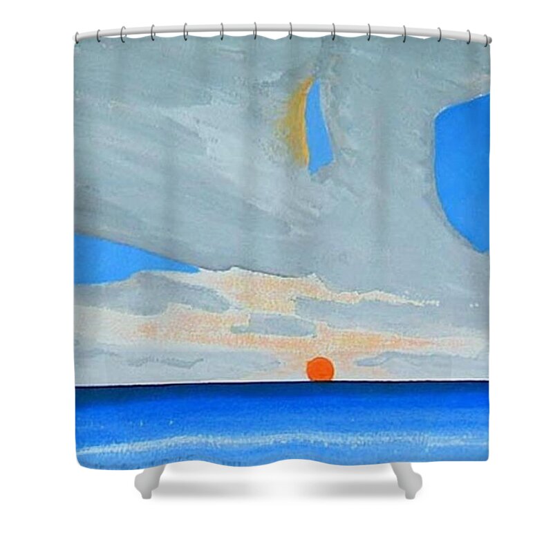 Sunrise Seascape Shower Curtain featuring the painting San Juan Sunrise by Dick Sauer