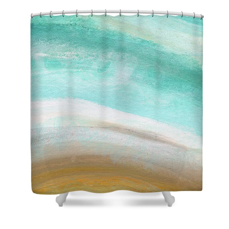 Beach Shower Curtain featuring the painting Sand and Saltwater- Abstract Art by Linda Woods by Linda Woods