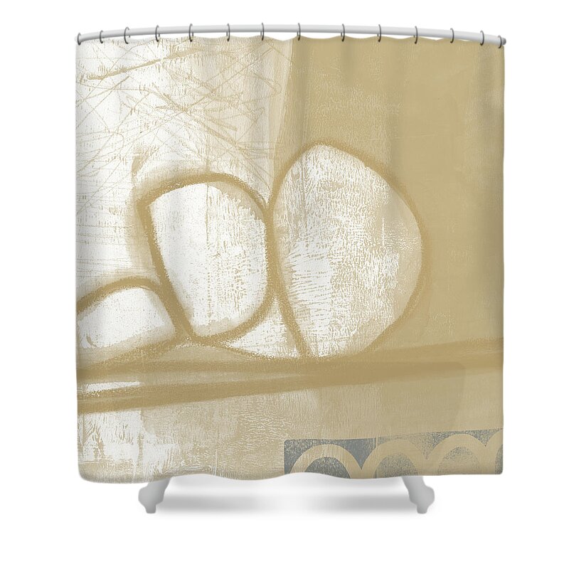 Abstract Shower Curtain featuring the painting Sand and Stone 1- Contemporary Abstract Art by Linda Woods by Linda Woods