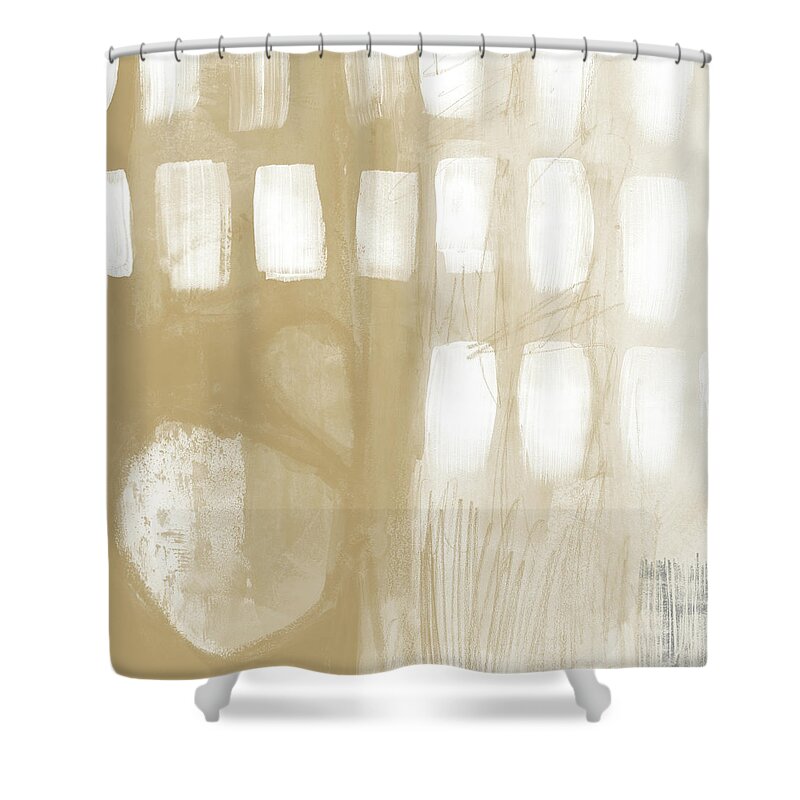 Abstract Shower Curtain featuring the painting Sand and Stone 4- Contemporary Abstract Art by Linda Woods by Linda Woods