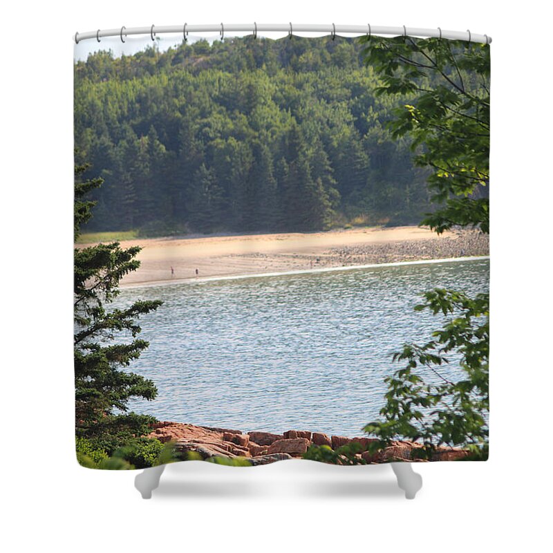Acadia National Park Shower Curtain featuring the photograph Sand Beach From A Distance by Living Color Photography Lorraine Lynch
