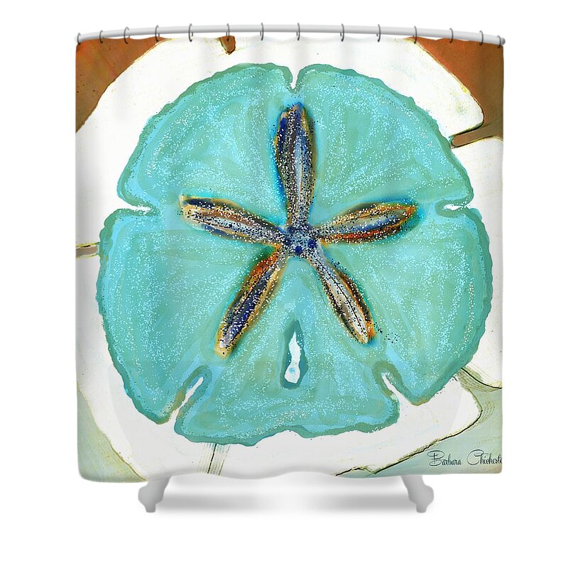 Sand Dollar Shower Curtain featuring the painting Sand Dollar Star Attraction by Barbara Chichester