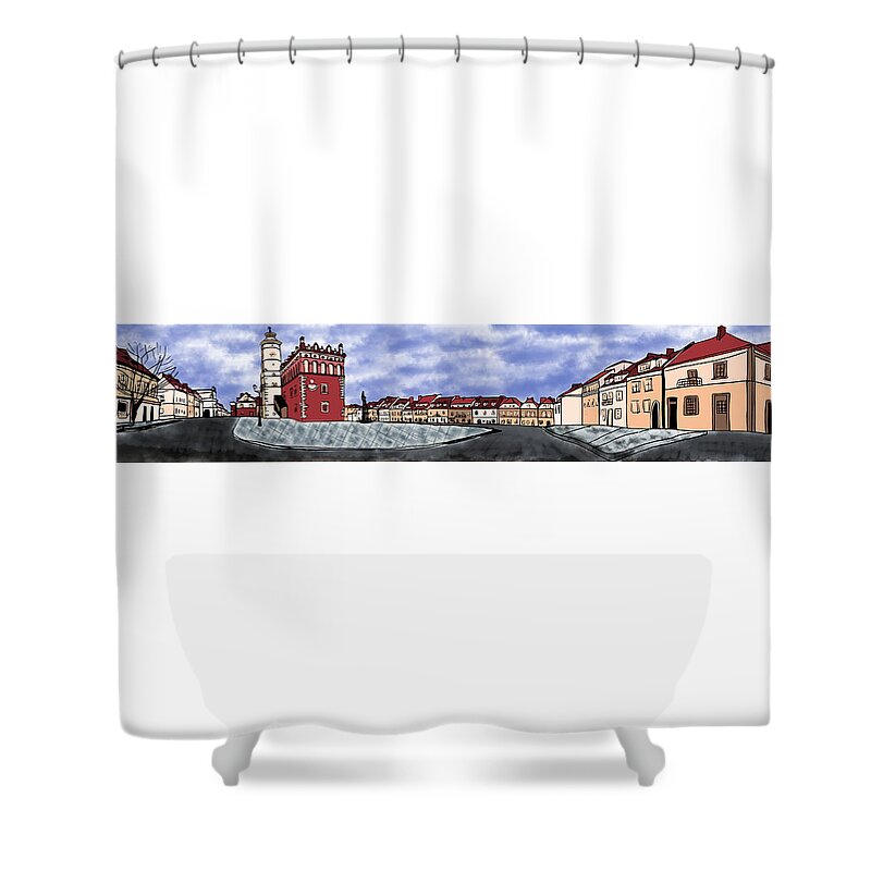 Old-town Shower Curtain featuring the digital art Sandomierz city by Piotr Dulski