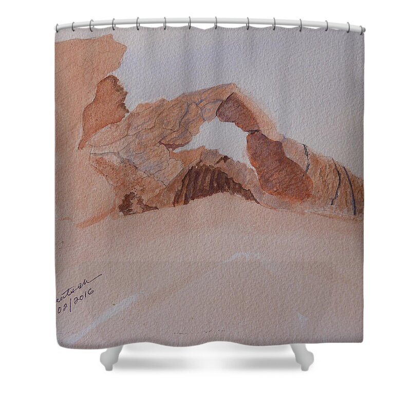 Eastern Nevada State Parks Shower Curtain featuring the painting Sandstone Arch - Valley of Fire by Joel Deutsch
