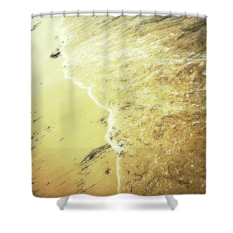 Sea Shower Curtain featuring the photograph Sandy beach and sea wave by GoodMood Art