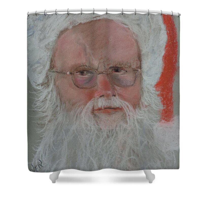 Christmas Shower Curtain featuring the pastel Santa by Arlen Avernian - Thorensen