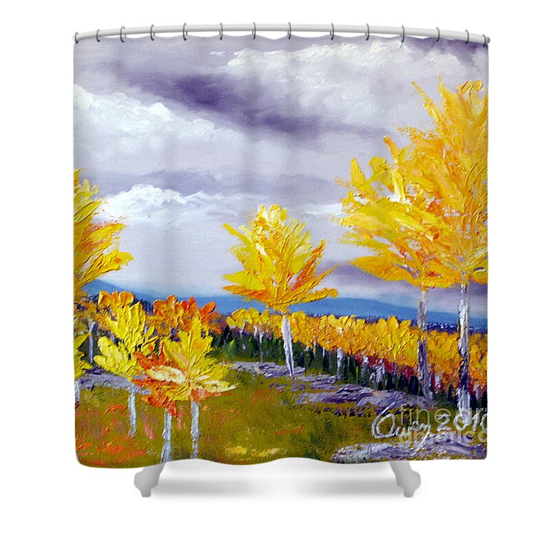 Landscape Shower Curtain featuring the painting Santa Fe Aspens series 3 of 8 by Carl Owen