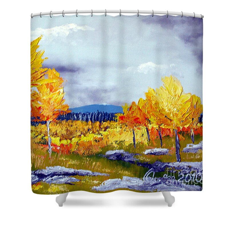 Landscape Shower Curtain featuring the painting Santa Fe Aspens series 6 of 8 by Carl Owen