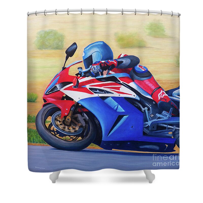 Motorcycle Shower Curtain featuring the painting Santa Fe Rush by Brian Commerford