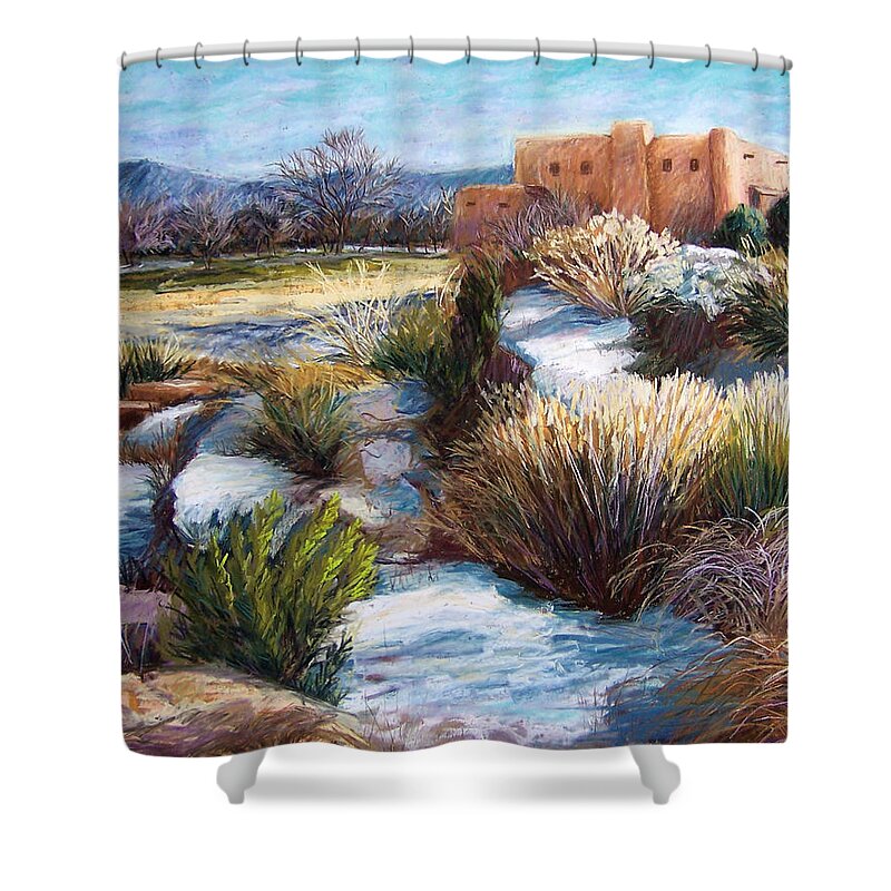 Landscape Shower Curtain featuring the pastel Santa Fe Spring by Candy Mayer