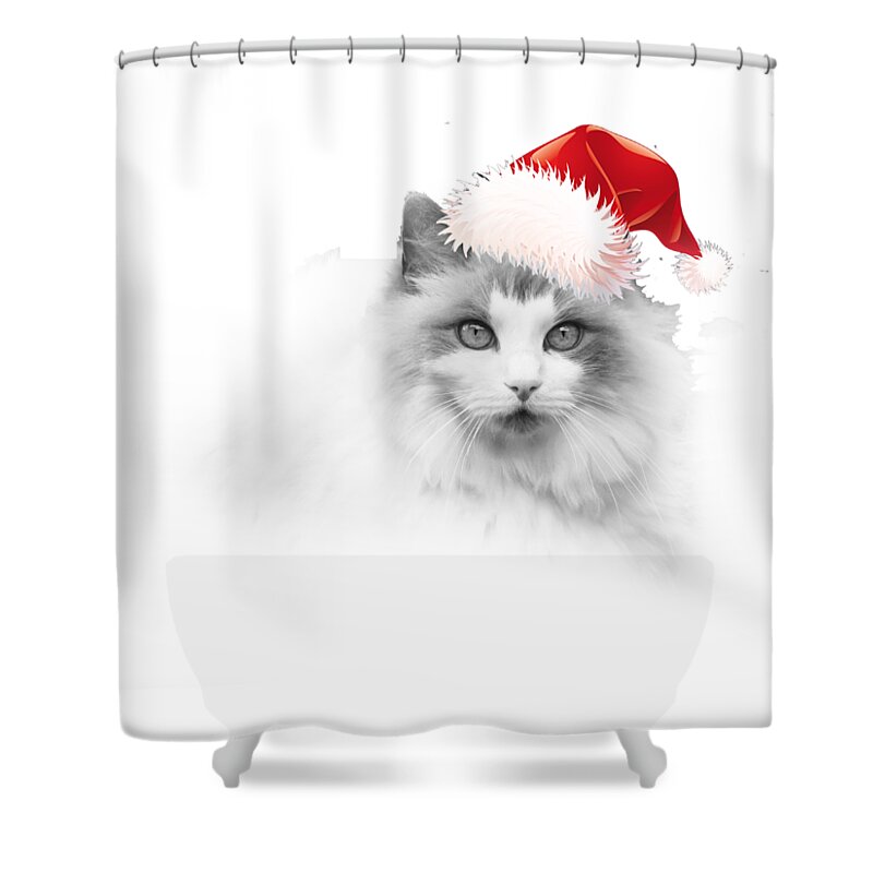 Santa Shower Curtain featuring the digital art Santa Kitty by Kathleen Illes