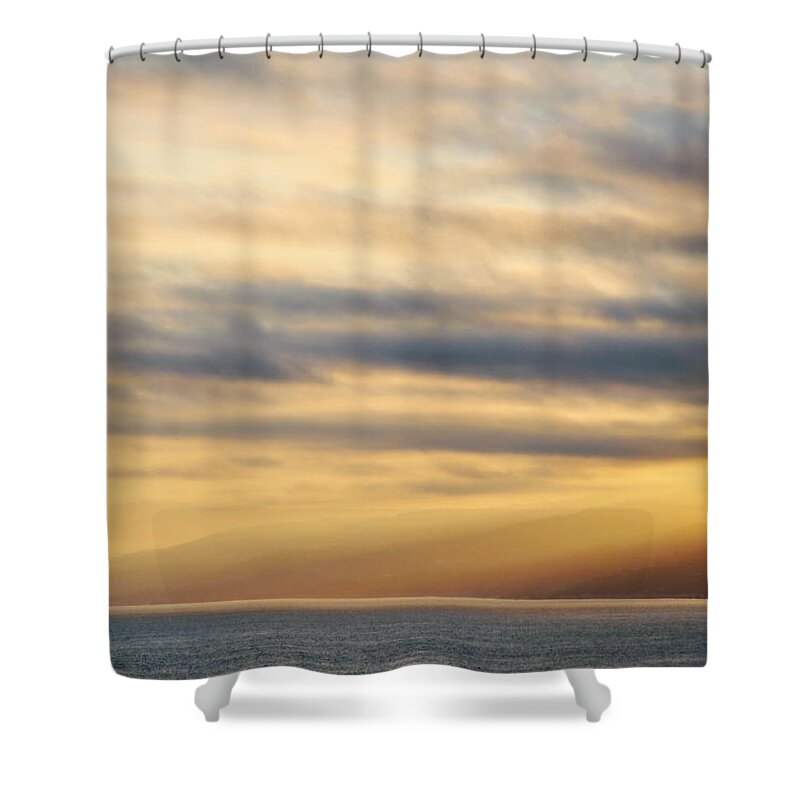 Santa Monica Shower Curtain featuring the photograph Santa Monica Golden Hour Sunburst by Kyle Hanson
