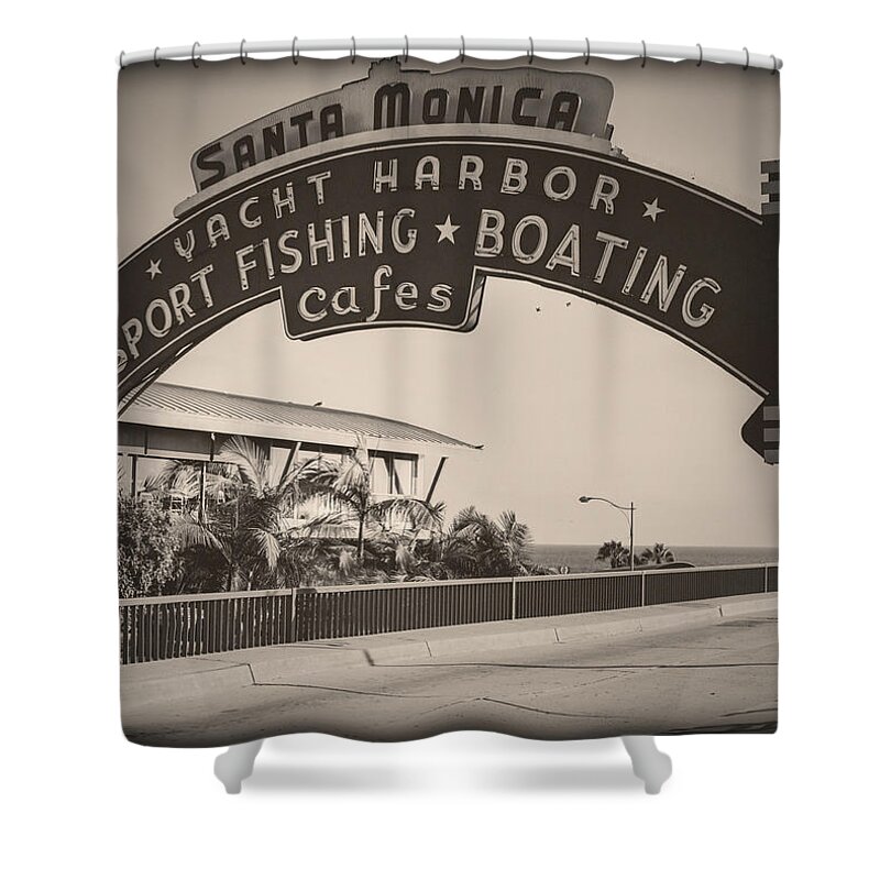Amusement Shower Curtain featuring the photograph Santa Monica Sign Series Modern Vintage by Ricky Barnard