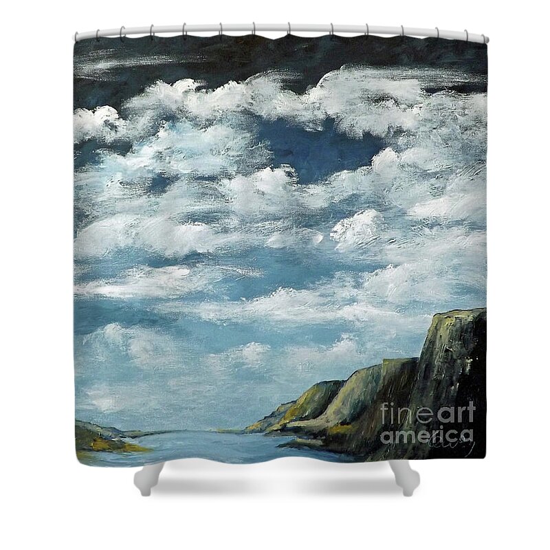 Landscape Shower Curtain featuring the painting Santa Rosa Lake 4 by Carl Owen