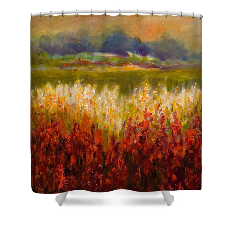 Landscape Shower Curtain featuring the painting Santa Rosa Valley by Shannon Grissom