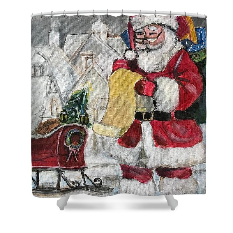 Santa Shower Curtain featuring the painting Santa With List by Denice Palanuk Wilson
