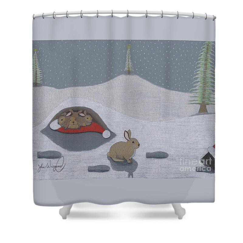 Christmas Shower Curtain featuring the drawing Santa's Ultimate Gift by John Wiegand