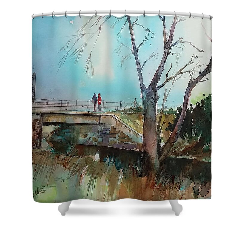Visco Shower Curtain featuring the painting Sara's View of the Jones River by P Anthony Visco