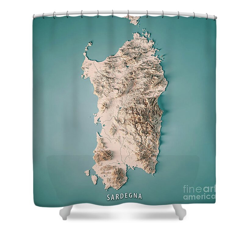 Sardinia Shower Curtain featuring the digital art Sardinia Island Italy 3D Render Topographic Map Neutral by Frank Ramspott