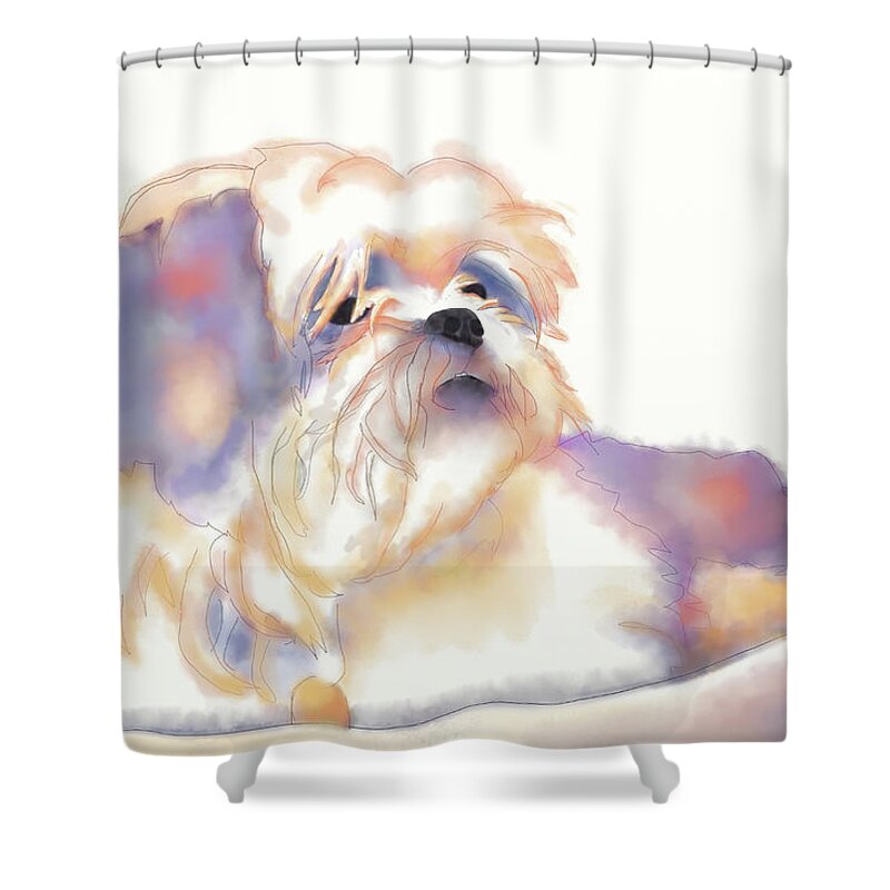 Dog Shower Curtain featuring the digital art Sasi by April Burton