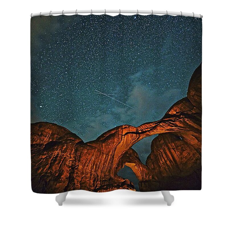 Arches National Park Shower Curtain featuring the photograph Satellites Crossing in the Night by Don Mercer