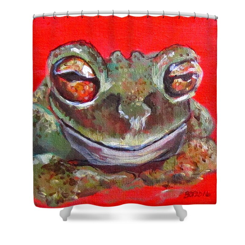 Frog Shower Curtain featuring the painting Satisfied Froggy by Barbara O'Toole