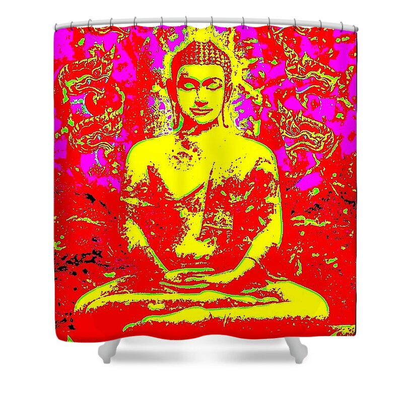 Buddha Shower Curtain featuring the digital art Satorian Buddha I by Peter Ogden