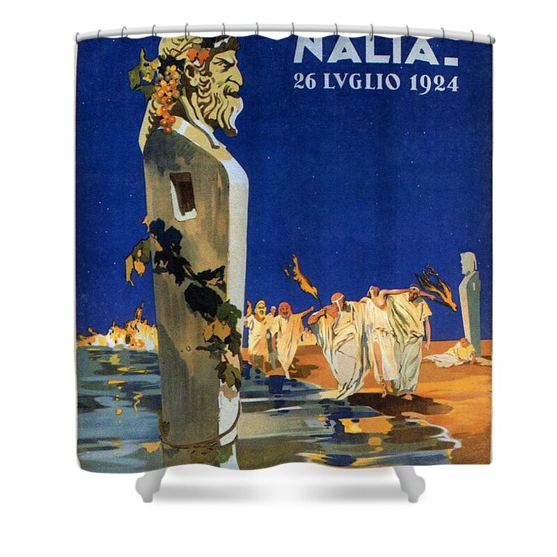 Saturnalia Shower Curtain featuring the painting Saturnalia celebrations on Lido di Venezia - Venice, Italy - Vintage Poster by Studio Grafiikka