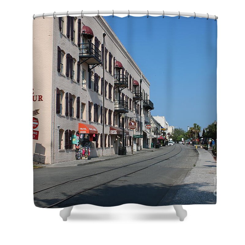 Savannah Shower Curtain featuring the photograph Savannah River Street by Carol Groenen