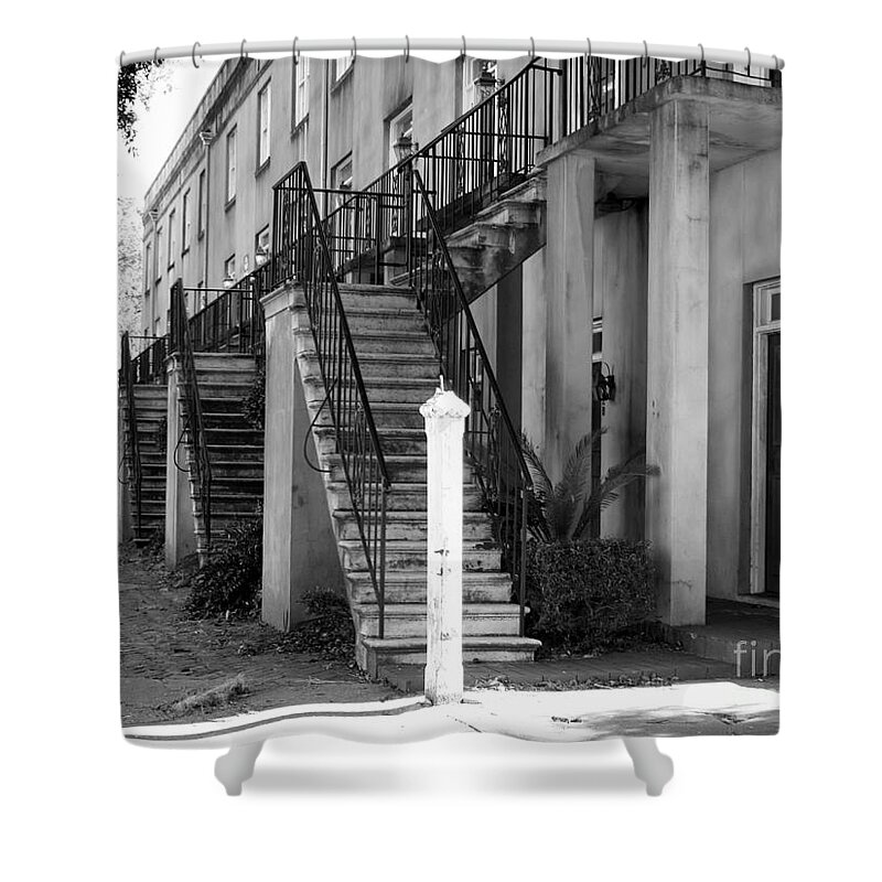 Savannah Shower Curtain featuring the photograph Savannah Steps Black and White by Carol Groenen