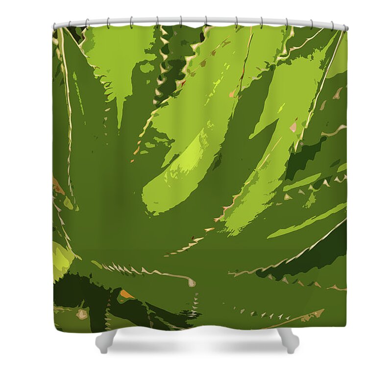 Aloe Vera Abstract Shower Curtain featuring the digital art Sawtooth Leafed Aloe Vera by Christiane Schulze Art And Photography