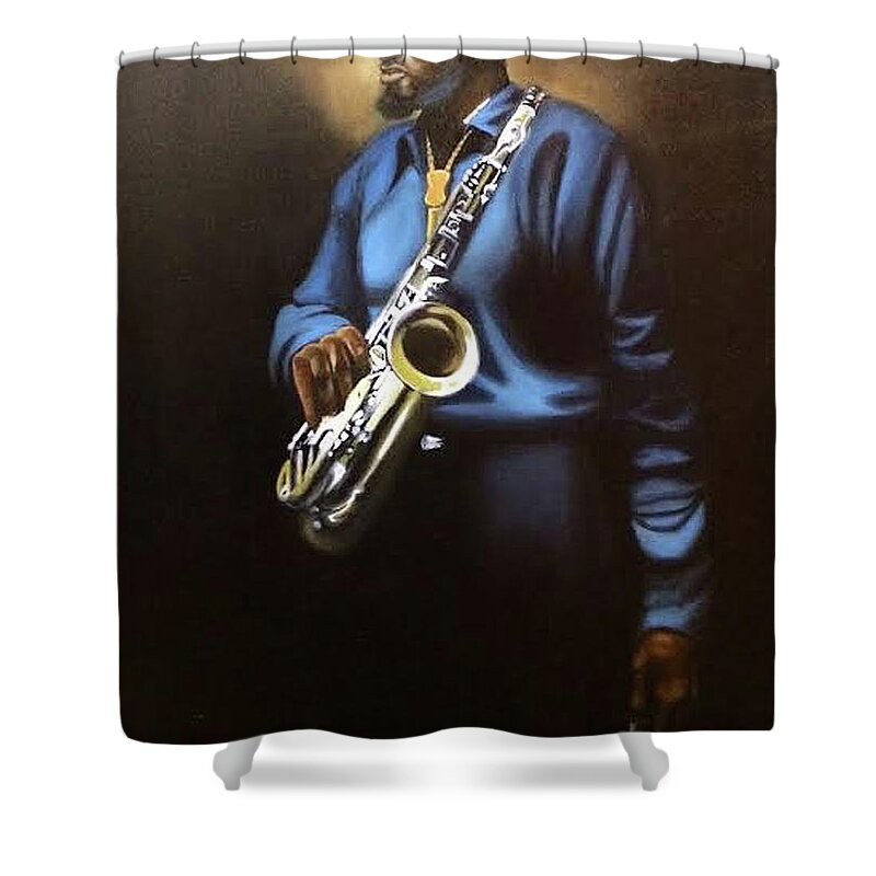Sax Shower Curtain featuring the painting Sax Man by Jerome White