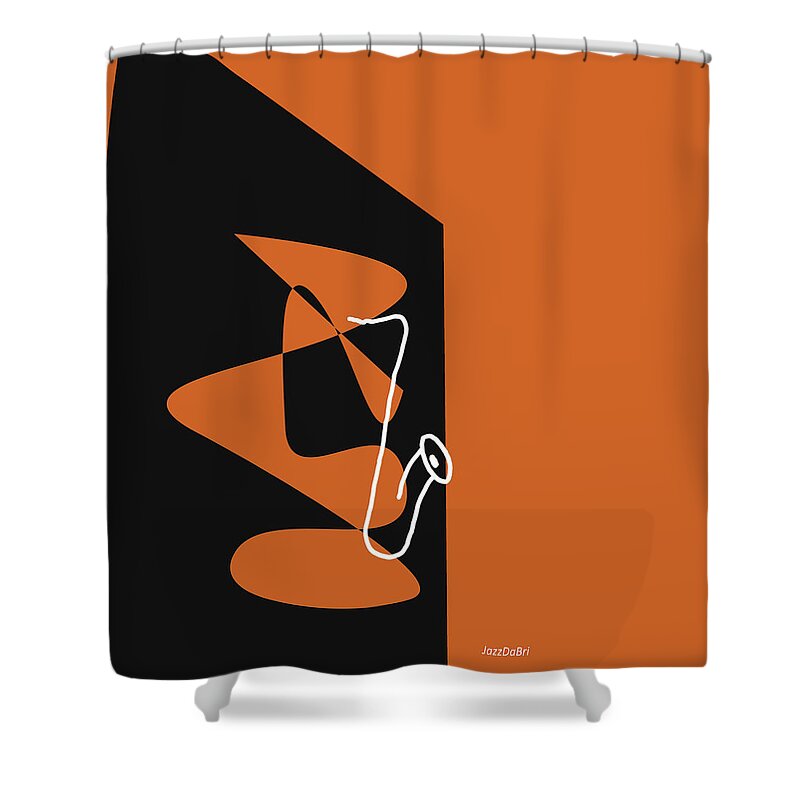 Jazzdabri Shower Curtain featuring the digital art Saxophone in Orange by David Bridburg