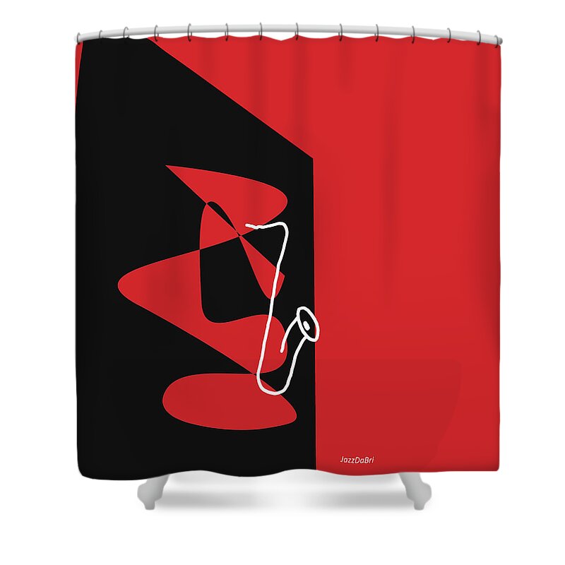 Jazzdabri Shower Curtain featuring the digital art Saxophone in Red by David Bridburg