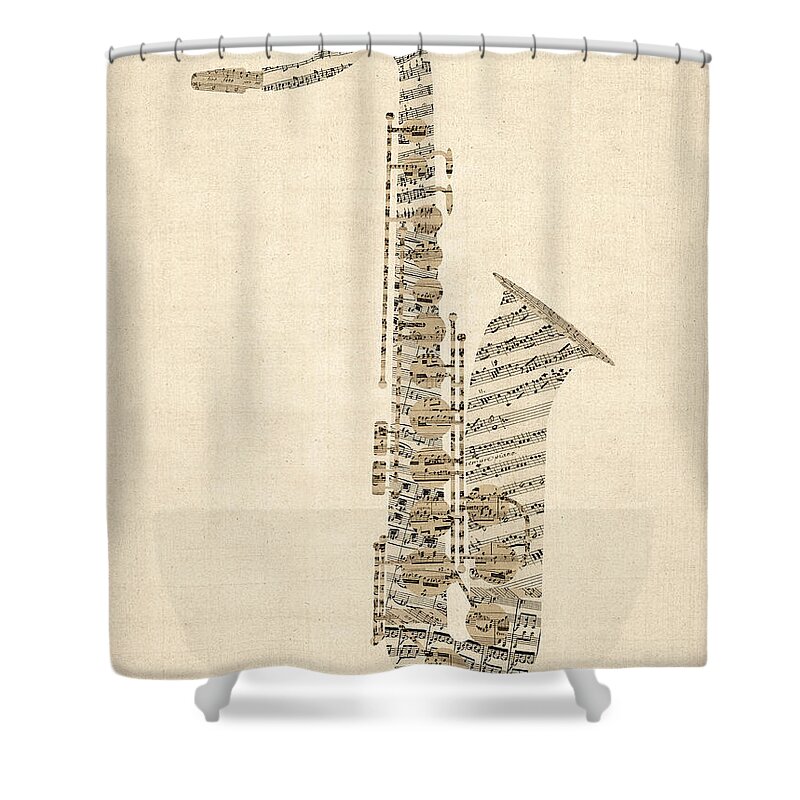 Saxophone Shower Curtain featuring the digital art Saxophone Old Sheet Music by Michael Tompsett