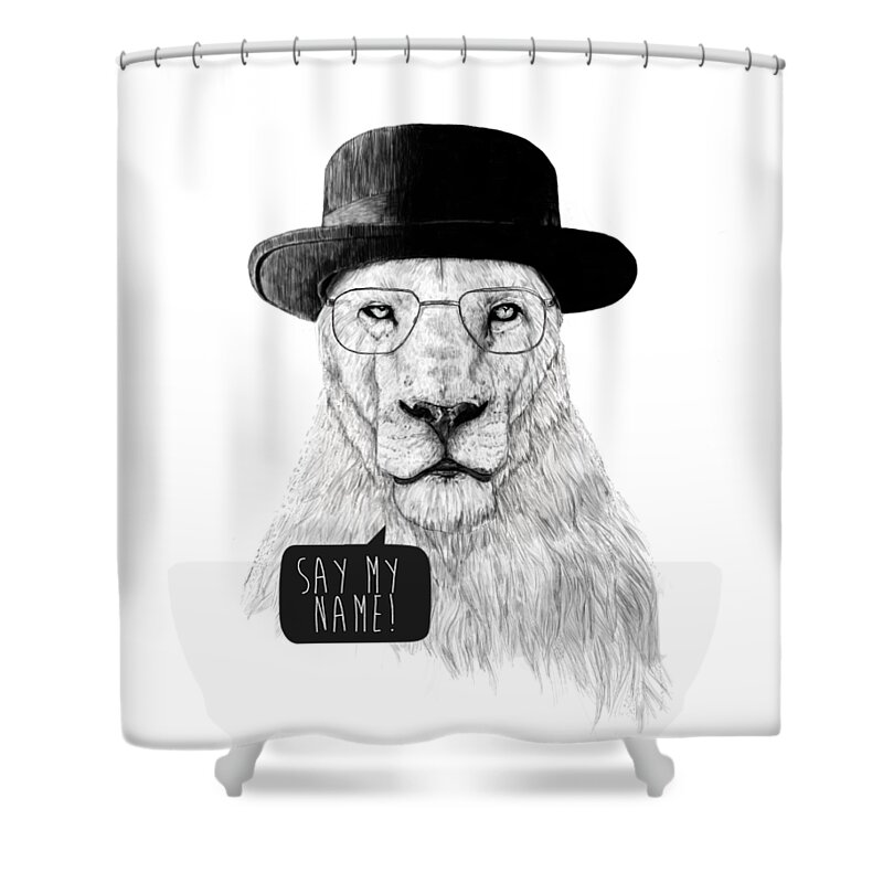 Lion Shower Curtain featuring the mixed media Say my name by Balazs Solti