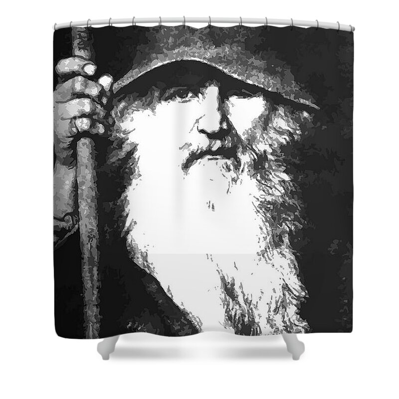 Odin Shower Curtain featuring the digital art Scandinavian Mythology the Ancient God Odin by Taiche Acrylic Art