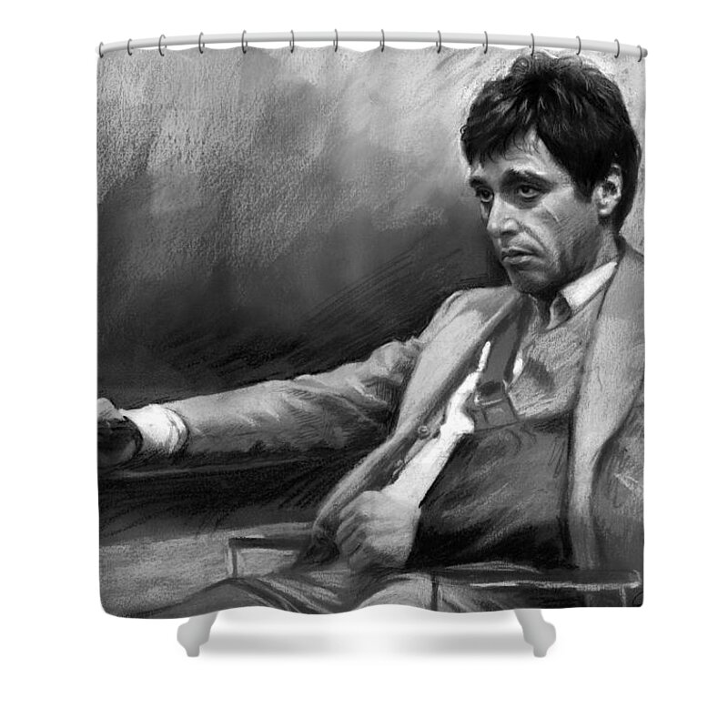 Al Pacino Shower Curtain featuring the pastel Scarface 2 by Ylli Haruni