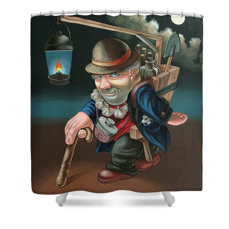 Scary Story Shower Curtain featuring the painting Scary story by Victor Molev