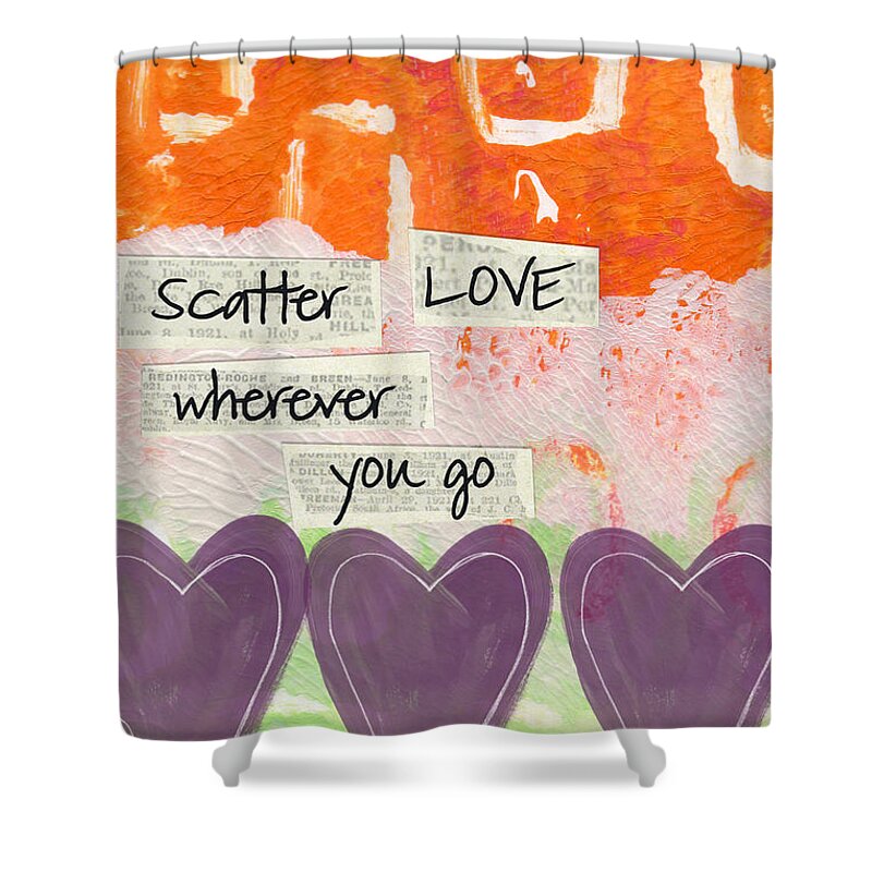 Abstract Shower Curtain featuring the mixed media Scatter Love by Linda Woods