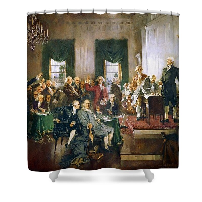 Scene At The Signing Of The Constitution Of The United States Is A Famous Oil-on-canvas Painting Shower Curtain featuring the painting Scene at the Signing of the Constitution by Howard Chandler Christy