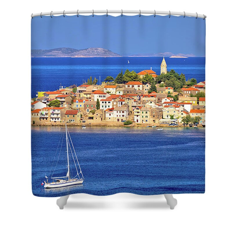 Primosten Shower Curtain featuring the photograph Scenic old Adriatic town of Primosten view by Brch Photography