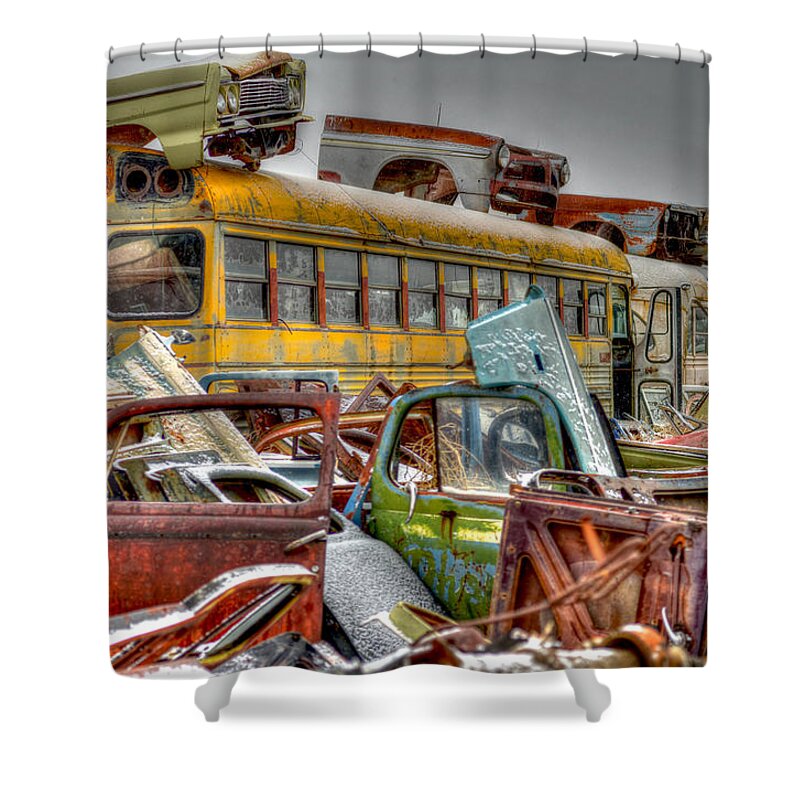 Salvage Yard Shower Curtain featuring the photograph School Bus by Craig Incardone