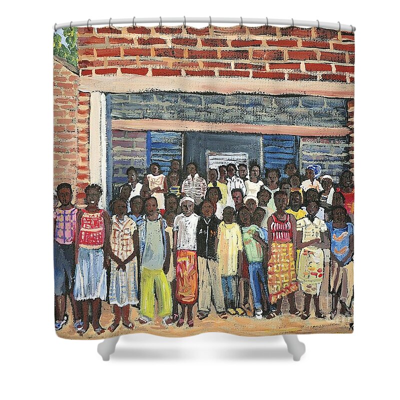 Africa Shower Curtain featuring the painting School Class Burkina Faso Series by Reb Frost