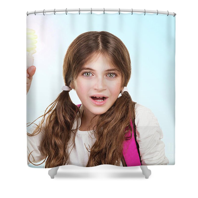 Back To School Shower Curtain featuring the photograph School girl having a good idea by Anna Om