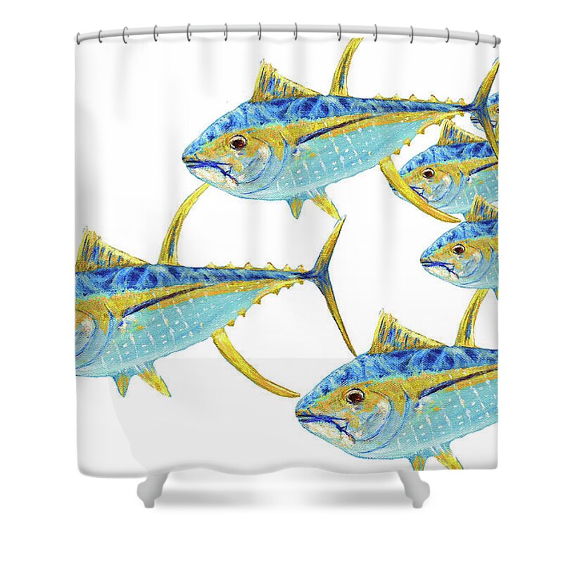 Dolphin Shower Curtain featuring the painting School Of Yellowfin Tuna by Ken Figurski